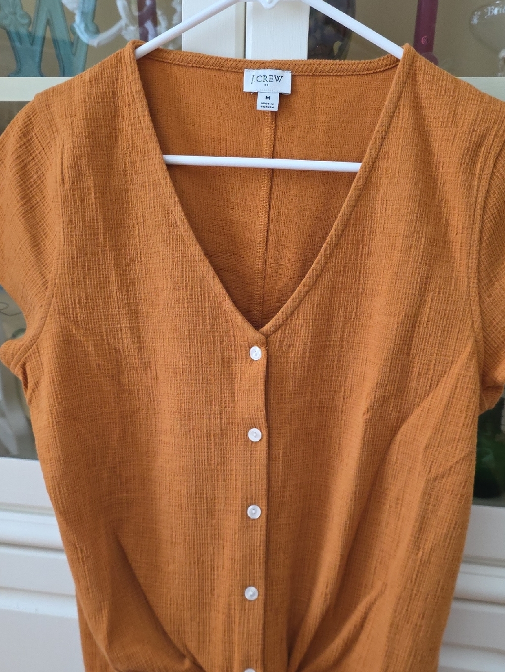 J. Crew Button-Front V-Neck Top in Mustard Gold